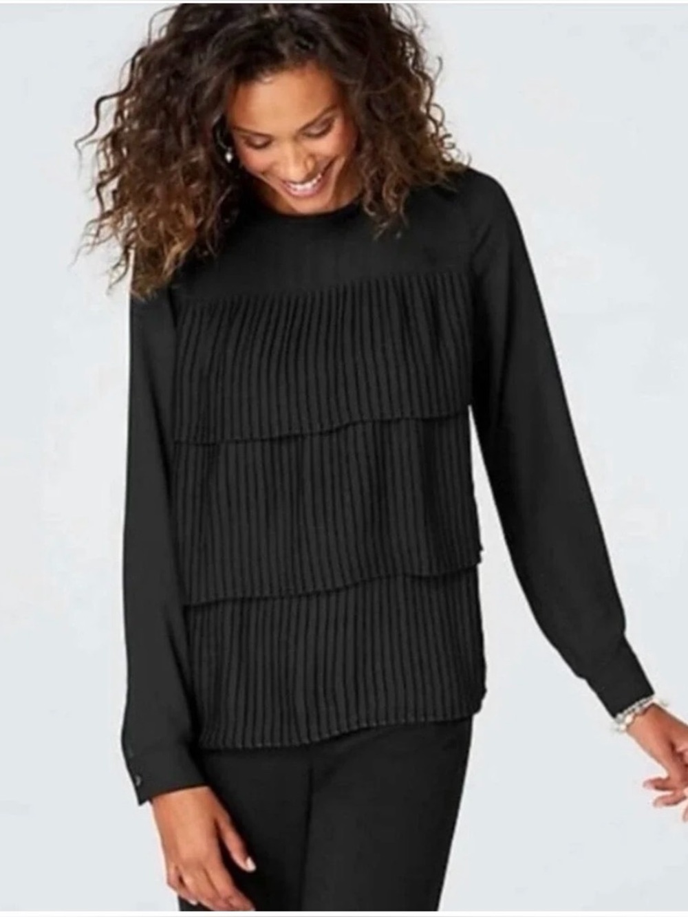 J. Jill Black Tiered Accordion Pleated
Long Sleeves Blouse NWT - petite small